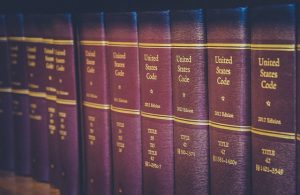 row of law books on a book shelf